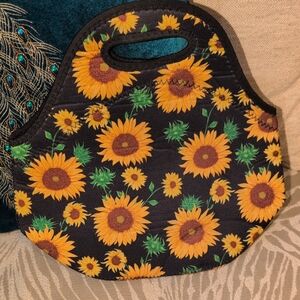 Sunflower Print Black Lunch Tote Bag